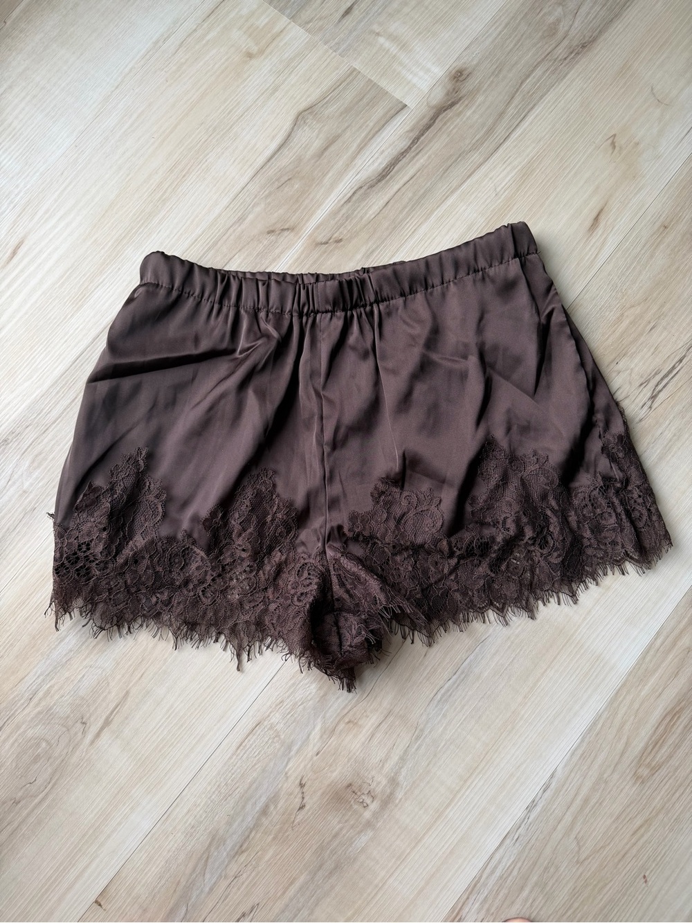 SHEIN Brown Lace-Trim Sleep Shorts